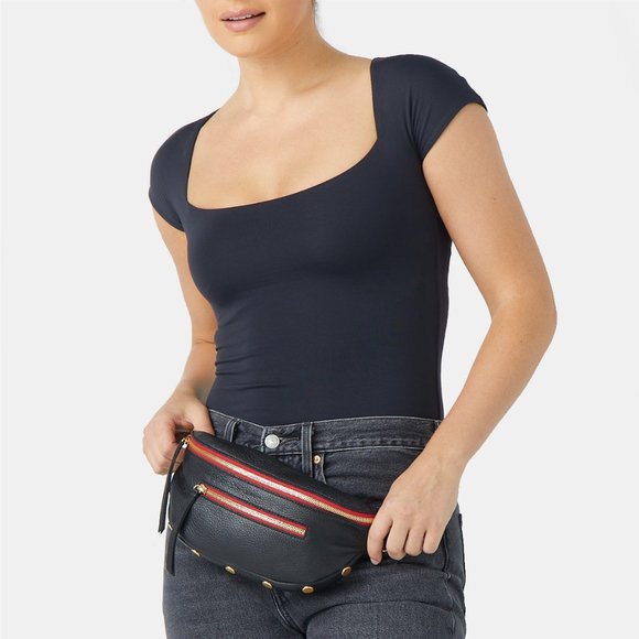 Hammitt Bags Hammitt Charles Beltbag Black Gold Red Zip Leather